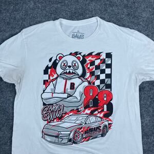 BAWS T-Shirt Mens XL White Graphic Racing Bear 88‎ Car Streetwear USA Made Tee
